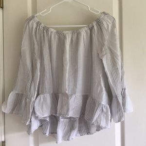 Striped Ruffled Long- Sleeved Blouse